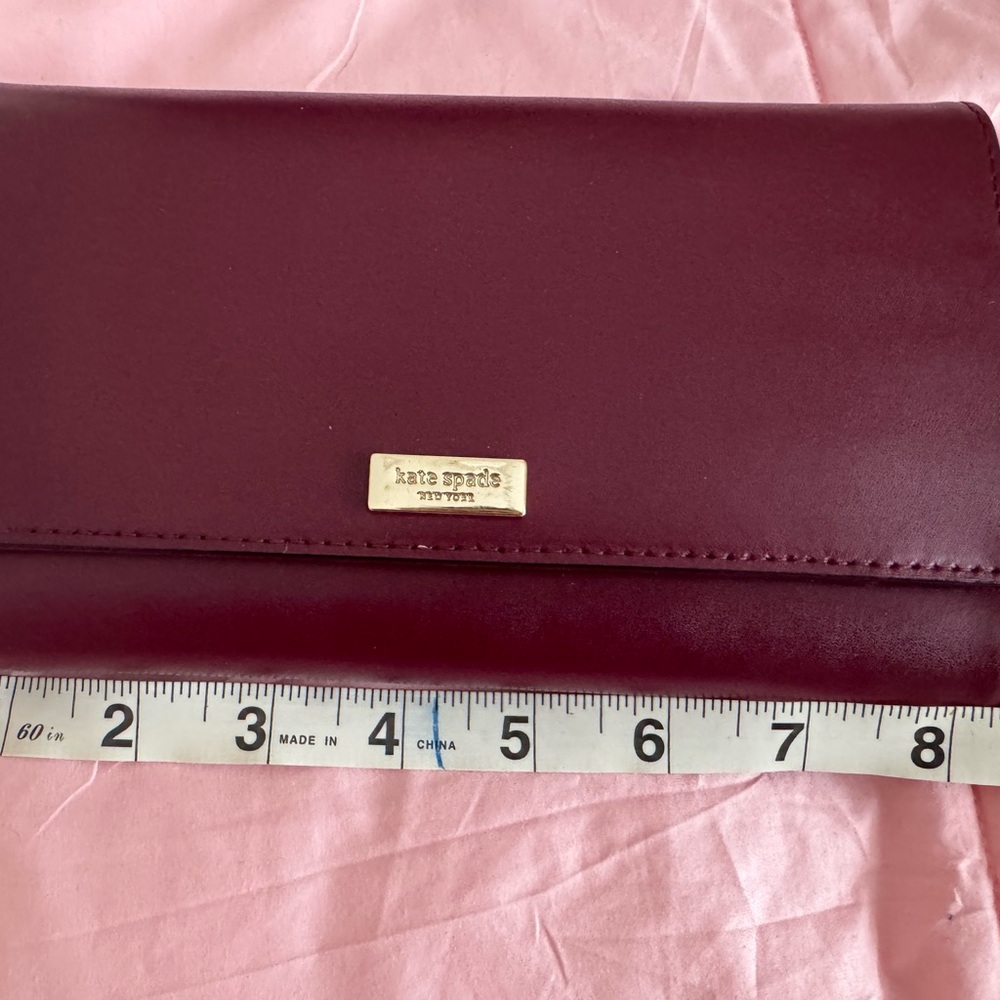 Kate Spade Burgundy Leather Wallet/Clutch Purse with Gold Plaque